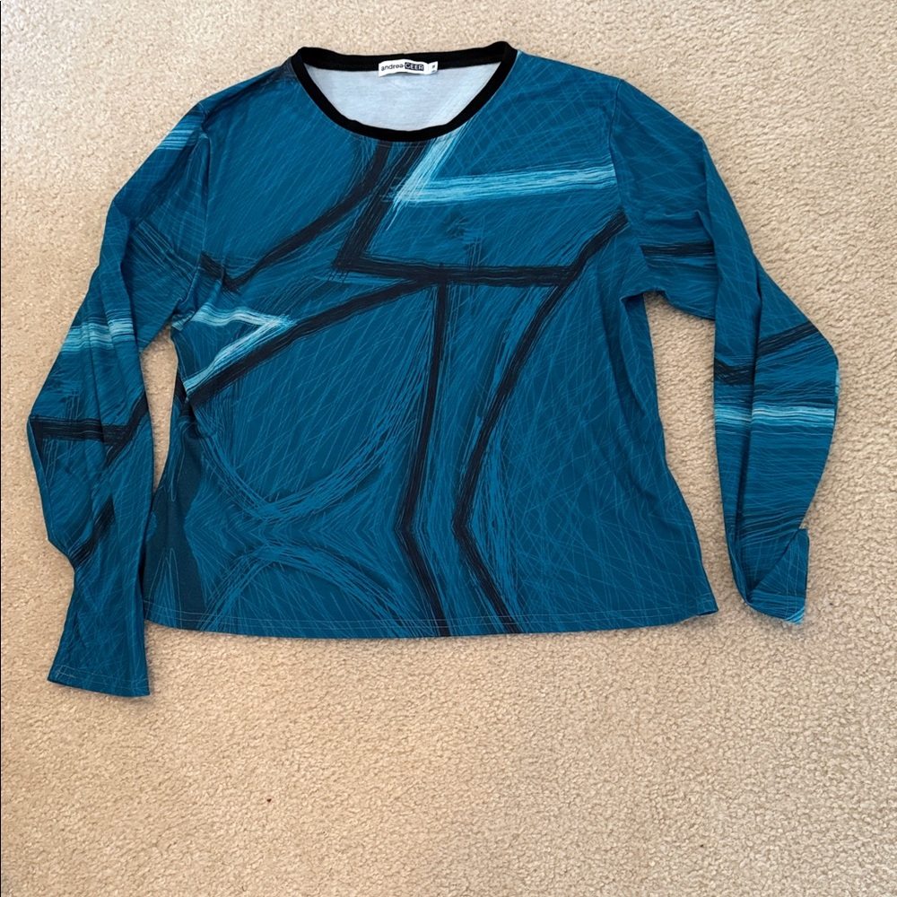 Andrea Jovine Teal and Black Long Sleeve Top